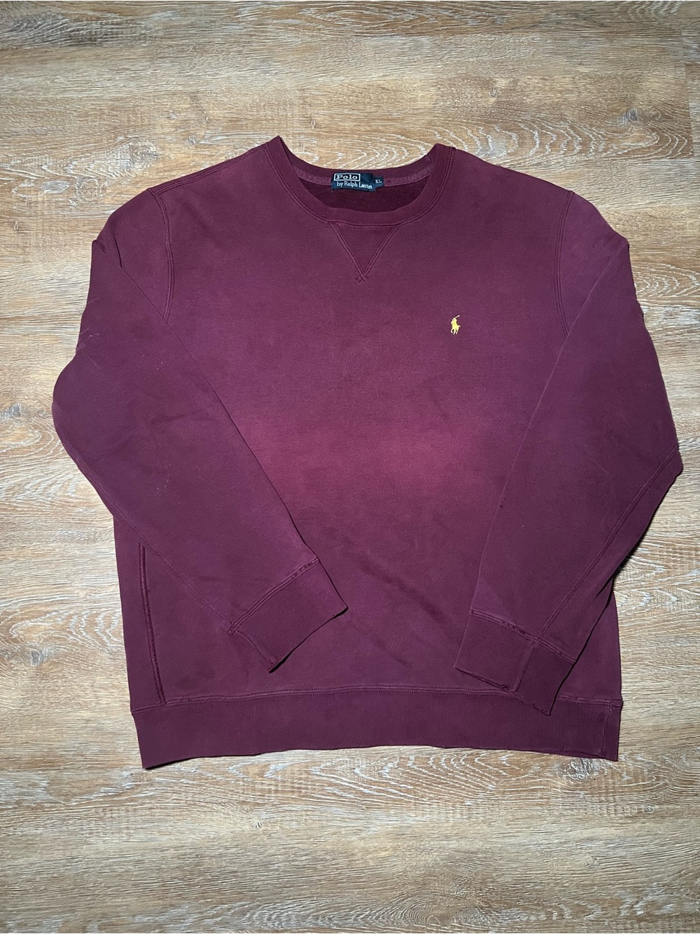Vintage Polo Ralph Lauren Burgundy Yellow Pony Crewneck Sweatshirt | Size XL
